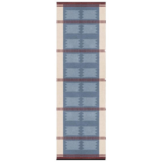 Blue Cream Burgundy Runner. Scandinavian Design Wool Handwoven Flat weave