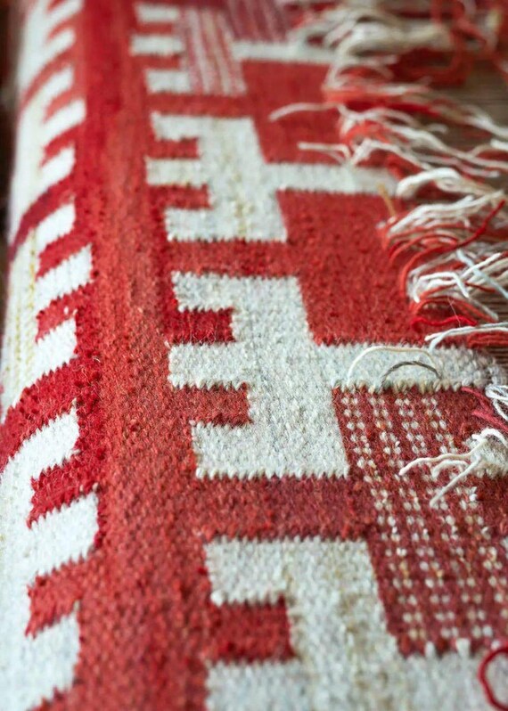 Handwoven Red Geometric Kilim Rug Scandinavian Style Flatweave Area Rug Bohemian Dhurrie Carpet (8x10)