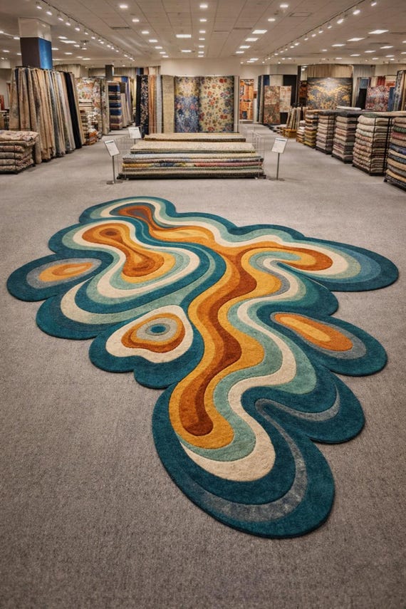 Hand-Tufted Wool Topographic Rug, Teal Green Rust Abstract Area Carpet (Custom Size)