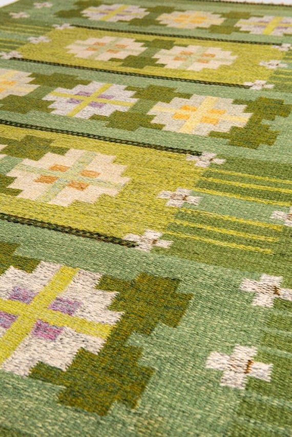Swedish Marianne Richter Inspired Kilim Wool Rug – Bright Colors Rug.
