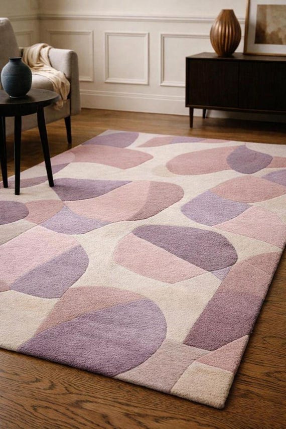 Pastel Abstract Geometric Hand Tufted Wool Rug, Modern Scandinavian Carpet, Custom Size Area Rug