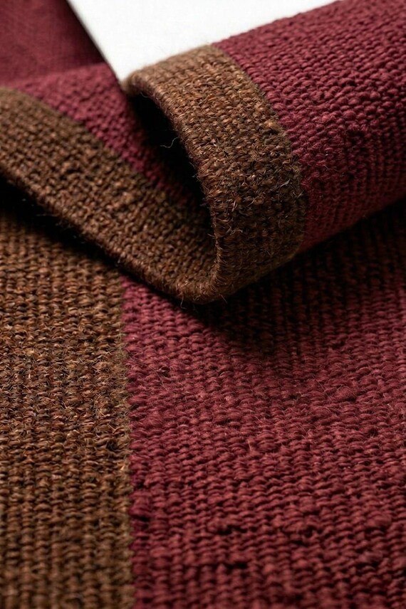 Rustic Earthy Wine Red Flatweave Wool Carpet | Modern Hand-Spun Area Rug
