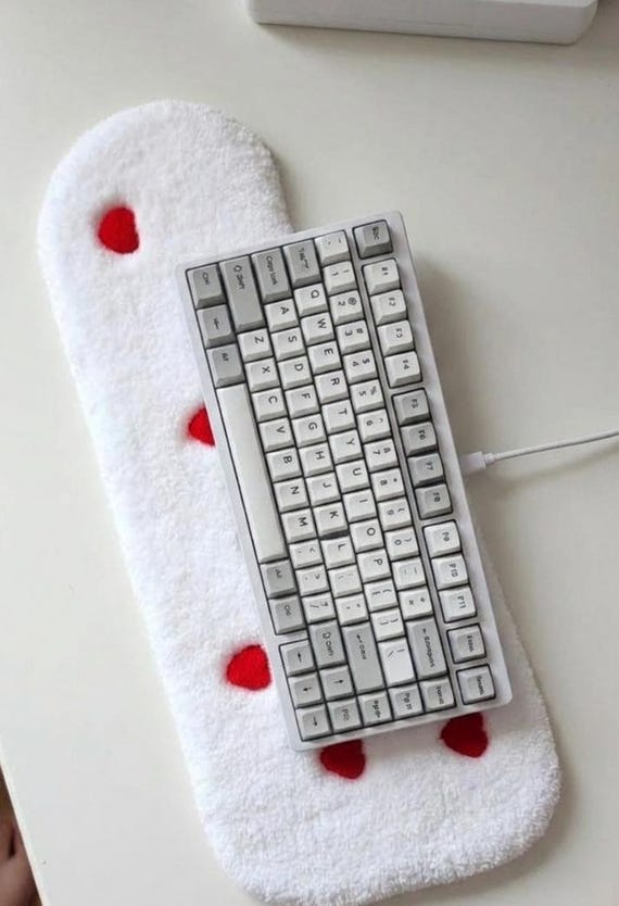 Hand-Tufted Red Heart Wrist Rest Pad, Soft Cloud Keyboard Support, Gamer Gift