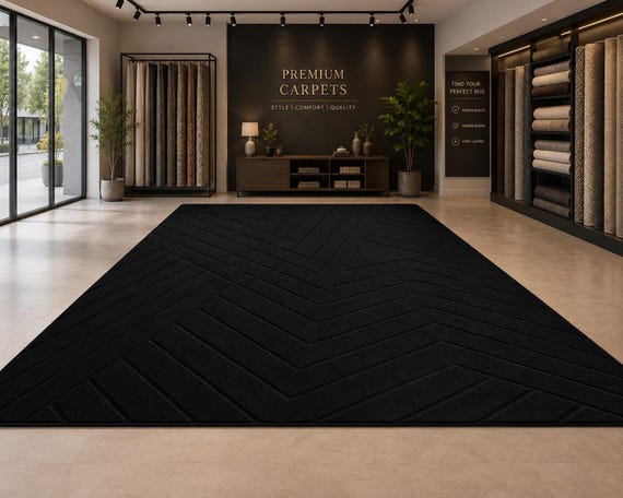 Black Geometric Tufted Area Rug, Modern Minimalist Living Room Decor