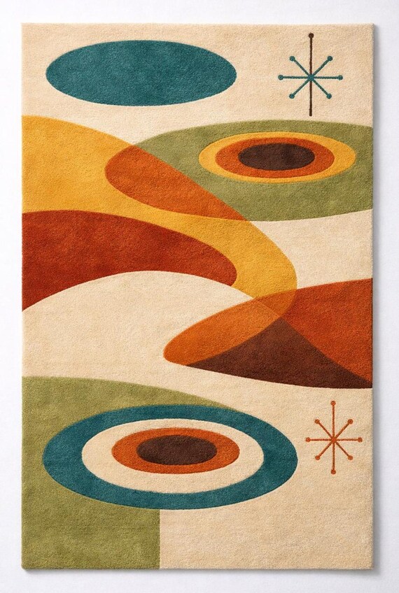 The Starburst Orbit Handcrafted Mid-Century Carpet