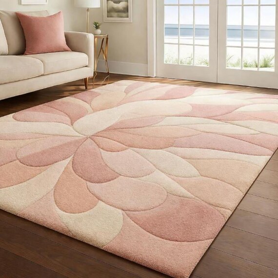 Hand-Tufted Sculpted Petal Rug, Soft Pink Floral Area Rug, Nursery Decor