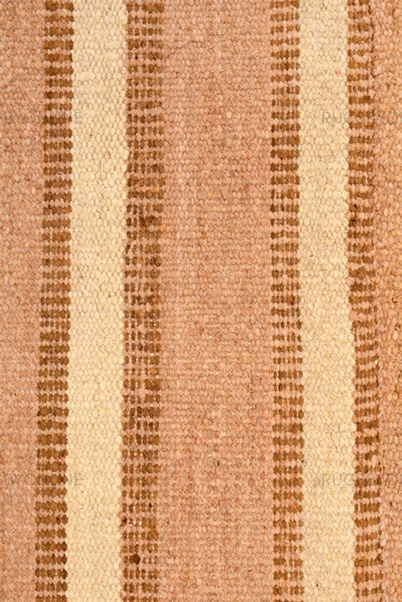 Hand Woven Wool Kilim Rug, Blush Peach Cream Stripes, Rustic Contemporary Area Rug.