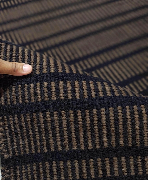 Handwoven flatweave wool rug 8x10 | brown black striped rug | Scandinavian boho design | custom size.