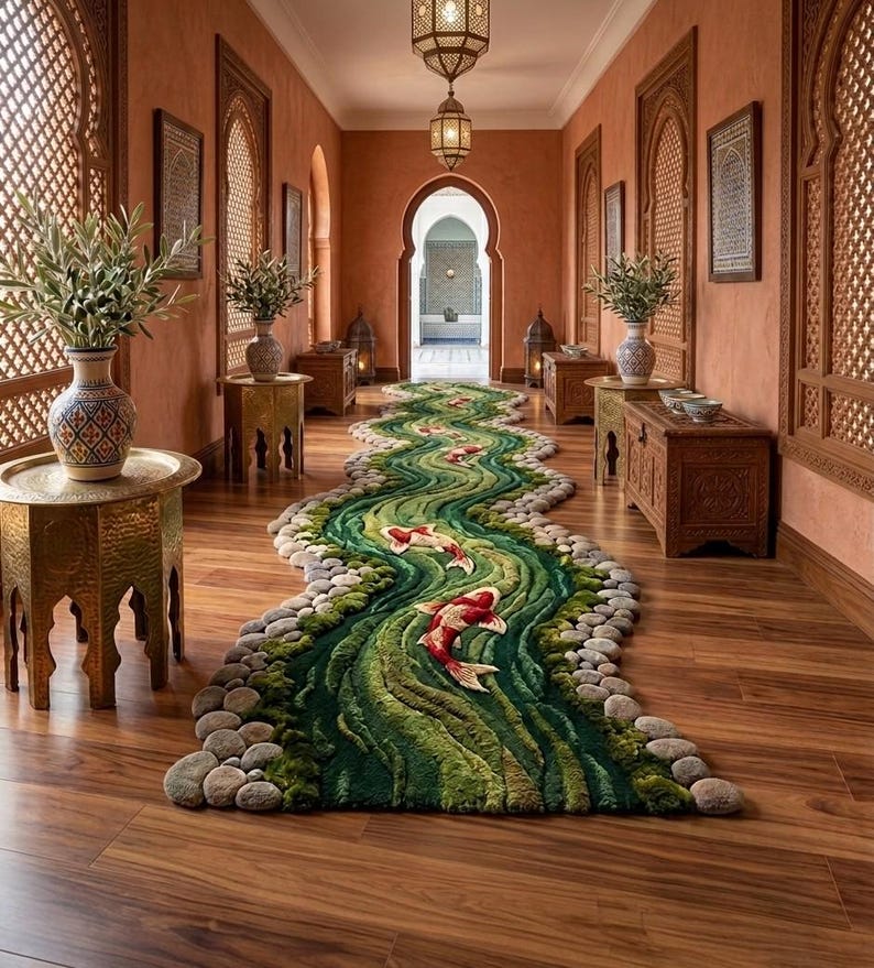 Handgetufteter Koi-Teichläufer - 3D-Design aus Neuseelandwolle Bild 1