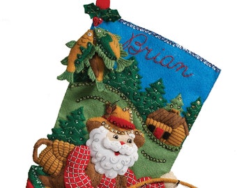 Fishing Santa Bucilla felt stocking kit