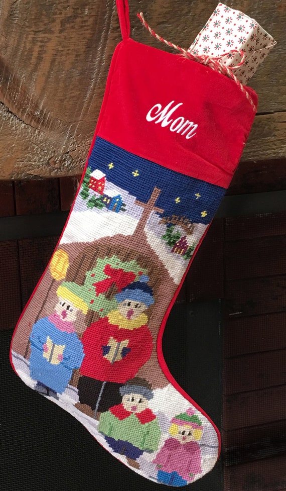 Personalized Needlepoint Christmas Stocking the Carolers Etsy