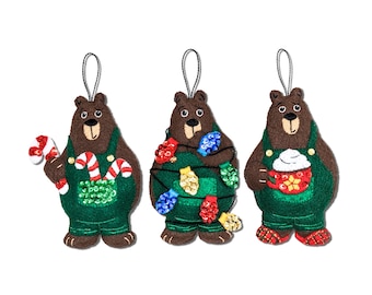 Backwoods Bears felt ornament kit, set of 3