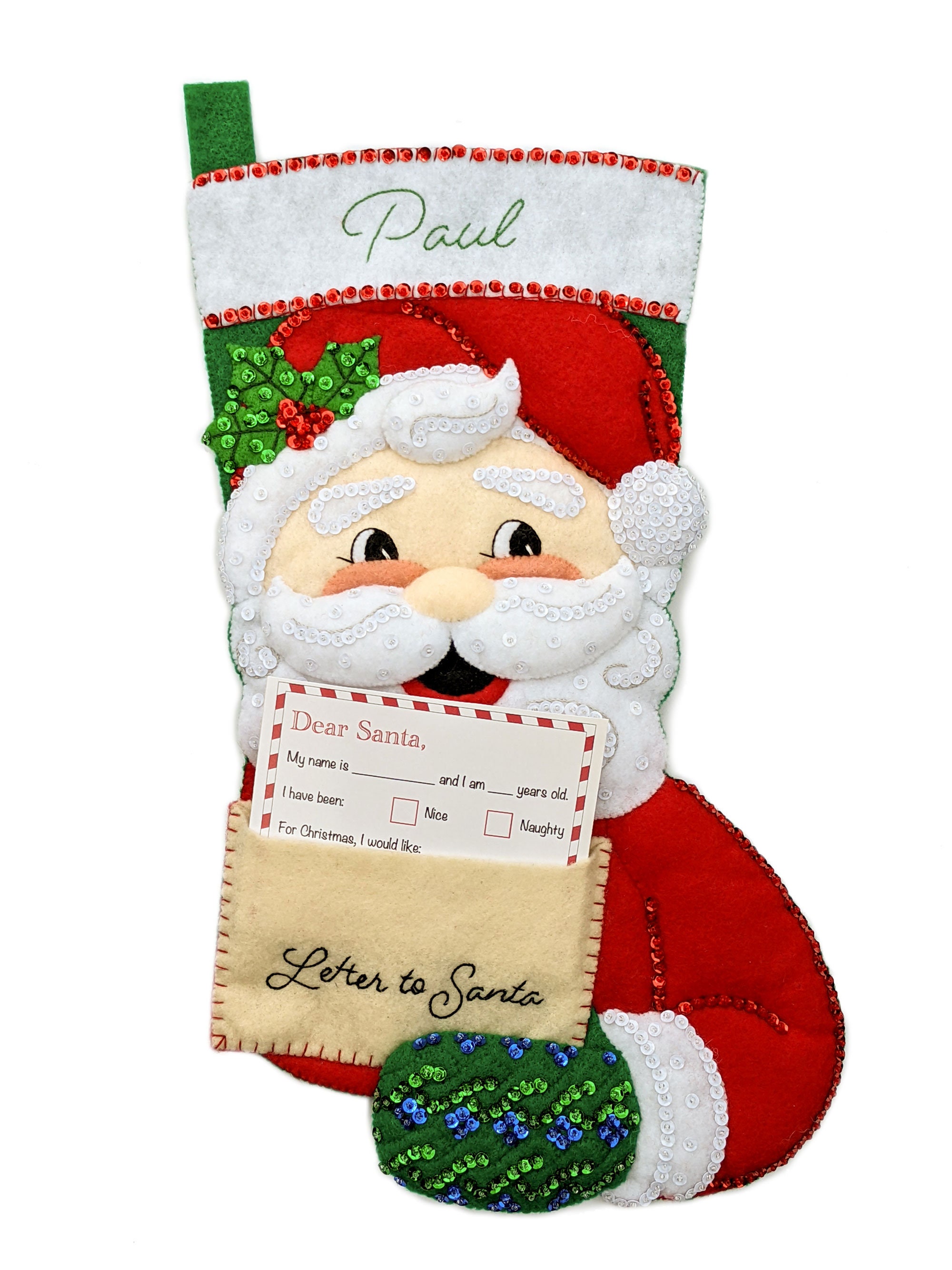 Santa's Black Bear Christmas Stocking - Felt Applique Kit