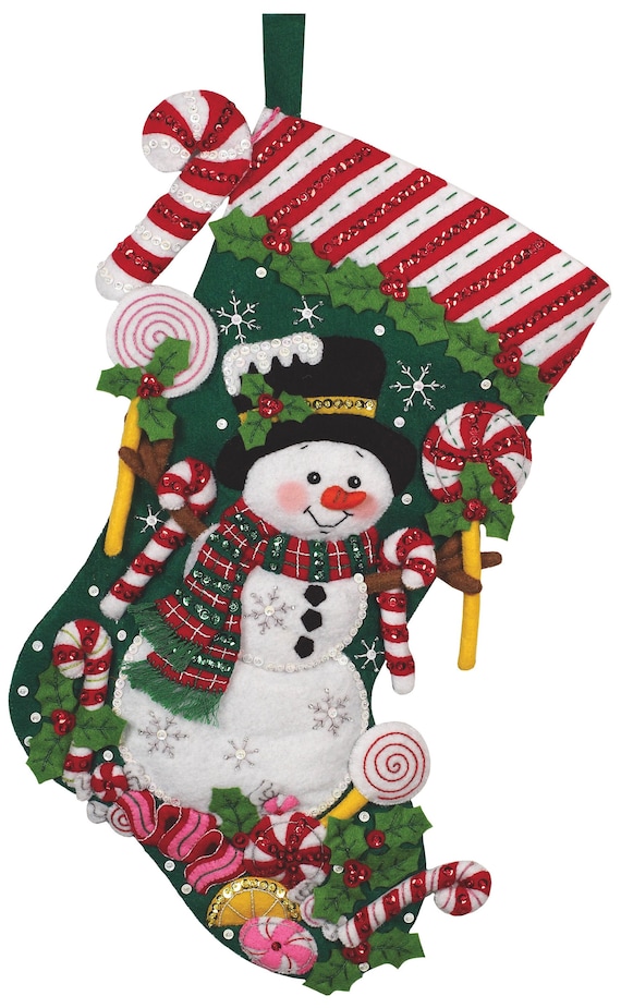 Candy Snowman Bucilla felt stocking kit