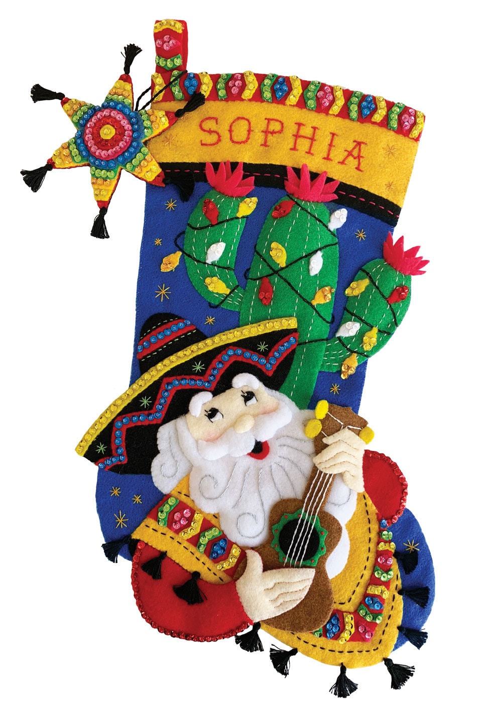 Feliz Navidad Felt Christmas Stocking Kit from MerryStockings, image size:1000x1449