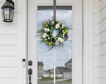 Ghirlanda primaverile per la porta d'ingresso, ghirlanda estiva alla lavanda, decorazione floreale per la porta, ghirlanda di fiori artificiali, ghirlanda in stile rustico, regalo per la festa della mamma