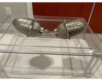 Remates de barra de cortina de metal plateado vintage con forma de piña, juego de 2, decoración para ventanas con forma de bellota