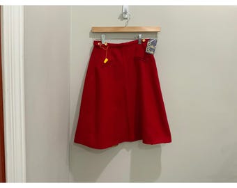 Vintage Bobbie Brooks Red A-Line Skirt Gold  Floral Lined Junior Size 5 NW