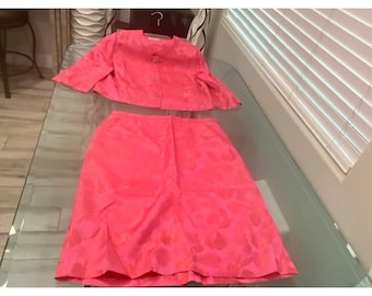 Vintage B Altman & Co Pink Floral Jacquard 3-teiliger Rock Anzug Set Jacke Top