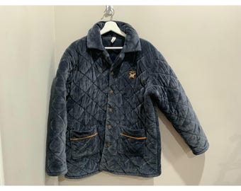 Vintage Quilted Women's Jacket Royal Emblem Orange Trim Blue Unisex L