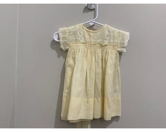 Vintage Nannette Originals Yellow Lace Smocked Baby Dress 12MO Babe Frock 2237