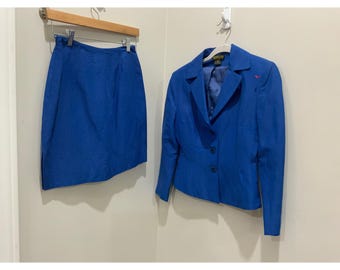 Georgiou Studio Royal Blue Skirt Suit Set Blazer Mini Skirt Size 0 Vintage Style