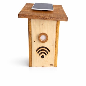 Casetta per uccelli intelligente con telecamera, nido Wi-Fi ad energia solare, casetta in legno fatta a mano per l'osservazione degli uccelli