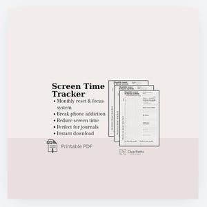 Screen Time Tracker for bullet journals | Monthly Reset Focus System (Digital Download)