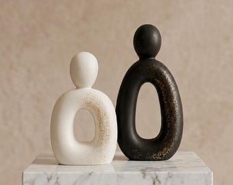 Modern Abstract Sculpture Set, Handmade Jesmonite Decor, Minimalist Couple Statue, Contemporary Shelf Decor, Scandinavian Home Accent
