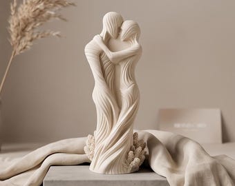 Abstract Lovers Sculpture | Handmade Jesmonite Couple Statue | Modern Home Decor | Romantic Gift