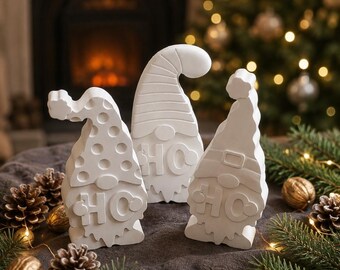 Handmade Jesmonite Christmas Gnome Set | Scandinavian Holiday Decor | Modern Nordic Christmas Ornaments | Available in 7 Colours | Set of 3