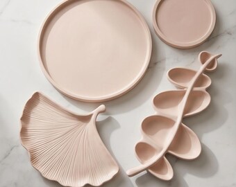 Blush Jesmonite Tray Set, Handmade Jewelry Dishes, Vanity Decor, Trinket Trays, Minimalist Home