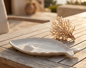 Fish Jewellery Dish, Coastal Jesmonite Trinket Tray, Handmade Ring Holder, Shell Vanity Decor, Gift for Her