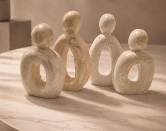 Set of 2 Jesmonite Sculptures, Organic Stone Look, Abstract Figurines, Quiet Luxury Accent