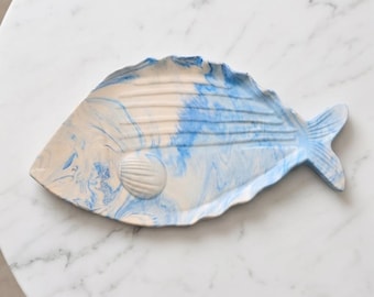 Fish Jewellery Dish, Handmade Jesmonite Trinket Tray, Marble Fish Ring Dish, Coastal Vanity Decor, Gift for Her