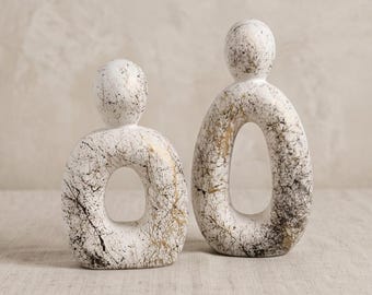 Modern Abstract Sculpture Set | Handmade Jesmonite Decor | White Marble Effect | Contemporary Shelf Decor | Minimalist Home Accent