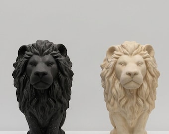 Handmade Jesmonite Lion Statue, Black Gold or Ivory Gold Animal Sculpture, Shelf Decor Accent