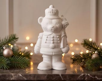 Christmas Teddy Bear Ornament | Handmade Jesmonite Christmas Decor | Modern Holiday Shelf Decoration