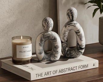 Marble Abstract Sculpture Set, Handmade Jesmonite Couple Decor, Modern Shelf Statue, Minimalist Home Decor, Contemporary Gift