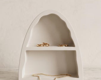 Arched Jewelry Display Stand, Ring Holder and Crystal Shelf, Handmade Vanity Decor, Jesmonite Shelf
