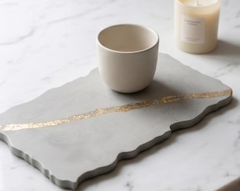Grey Gold Jewellery Tray, Irregular Trinket Tray, Handmade Vanity Tray, Jesmonite Decorative Tray