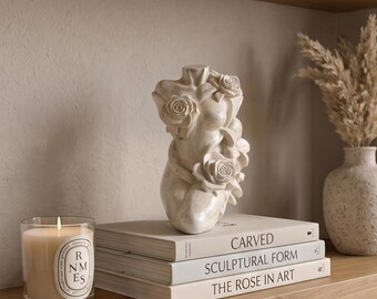 Handmade Jesmonite Torso Sculpture, Rose Body Ornament, Neutral Feminine Decor