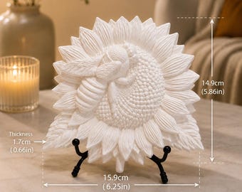 Sunflower Bee Decor with Stand, Handmade Jesmonite Floral Statue, Bee Sunflower Shelf Decor, Cottagecore Home Decor, Gift for Her
