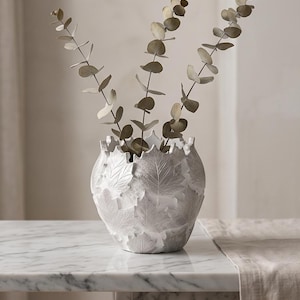 Leaf Decorative Vase, Handmade Makeup Brush Holder, Silver Accent Desk Organiser, Small Flower Vase, Vanity Pot, Home Decor Gift