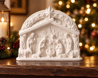 Handmade Jesmonite Nativity Scene | Modern White Christmas Decor | Minimalist Christmas Decoration | Luxury Holiday Display