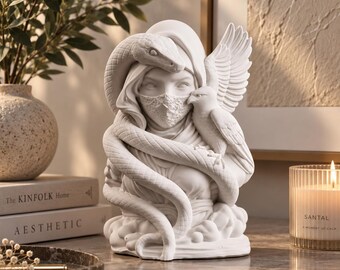 Mystical Snake Goddess Statue | Handmade Jesmonite Decor | Raven Sculpture | Fantasy Home Decor