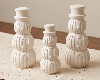 Modern Jesmonite Snowman Set | Handmade Christmas Shelf Decor | Minimalist Holiday Decoration