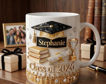 Personalized Graduation 3D Effect Coffee Mug, Custom Name Grads Gift For Daughter From Mom Dad, Class Of 2026, Graduation Mug Gift For Her
