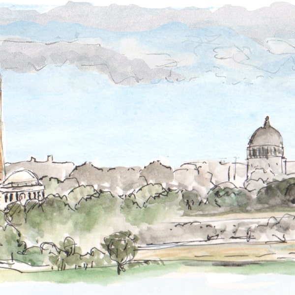 Downtown Washington DC Capital 8.5x11 giclée d’art impression de peinture de monuments, paysage et architecture