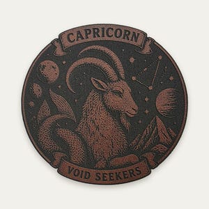 Capricorn Zodiac Velcro Patch, Hook and Loop Laser Engraved Faux Leather Morale Patch
